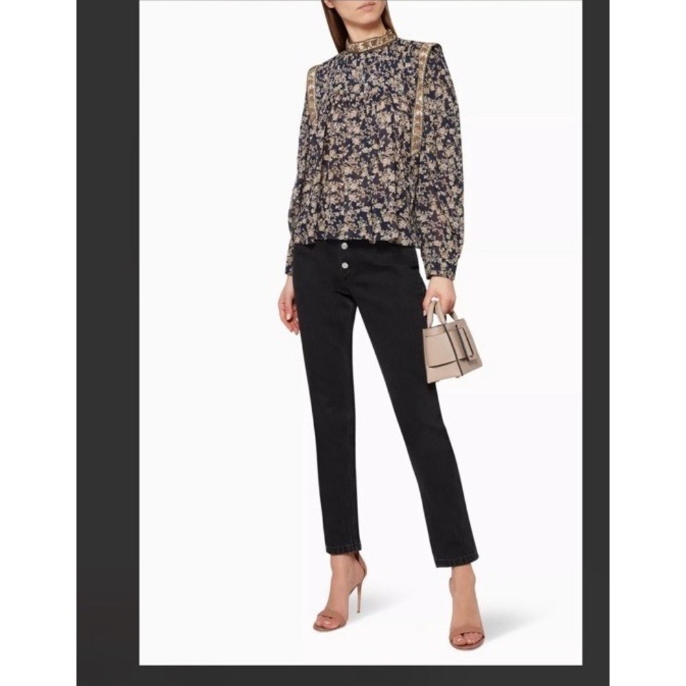 Isabel Marant Étoile Vega Top Size 36 Navy Floral High Neck Cotton Blouse - Picture 11 of 13